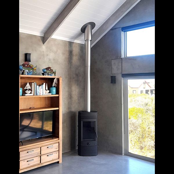 modern design fireplace installed in open volume
